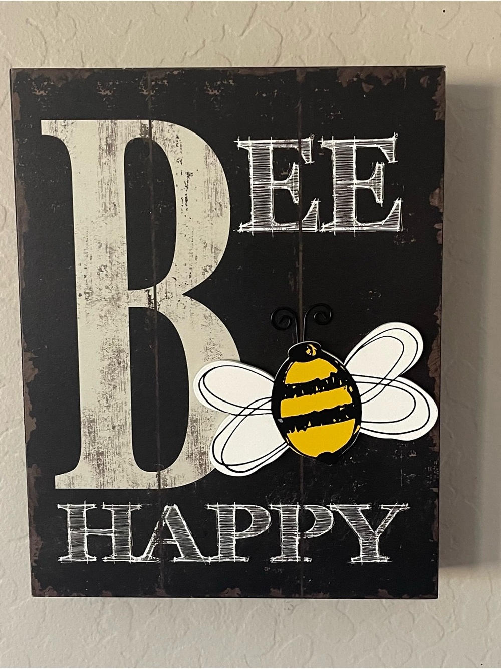 Bee Happy Wall Art - Black and Yellow Home Decor